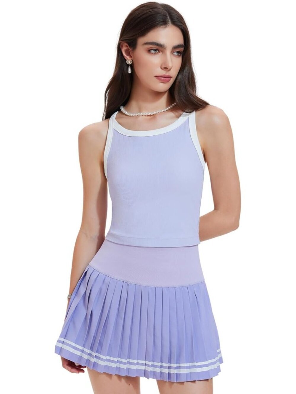〽️Women's Lavender 2 Piece Racer Back Tennis Skirt Tank Top Pull On Golf Dress